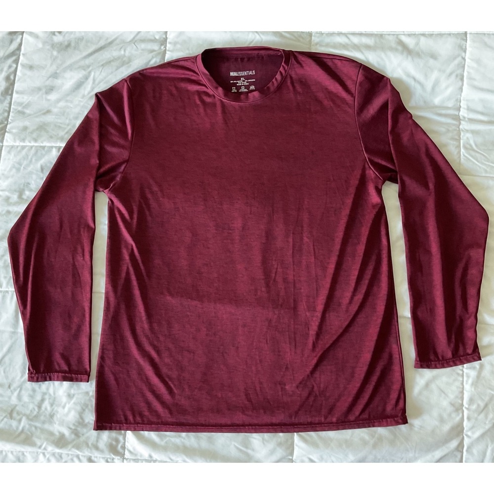 Real Essentials Mens XL Burgundy Heathered Long Sleeve Performance‎ Shirt Maroon